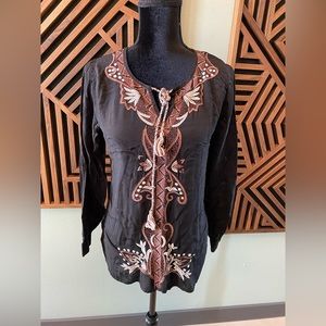 A&A Long Sleeve Embroidered Tunic - Black